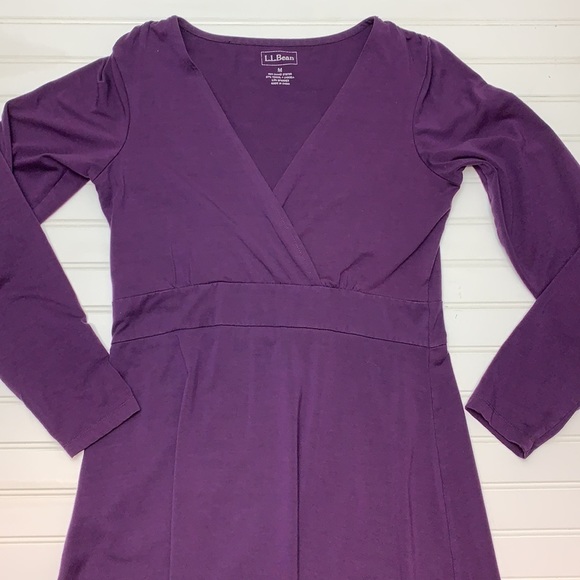 L.L. Bean purple wrap bodice long sleeve dress M - Picture 4 of 11